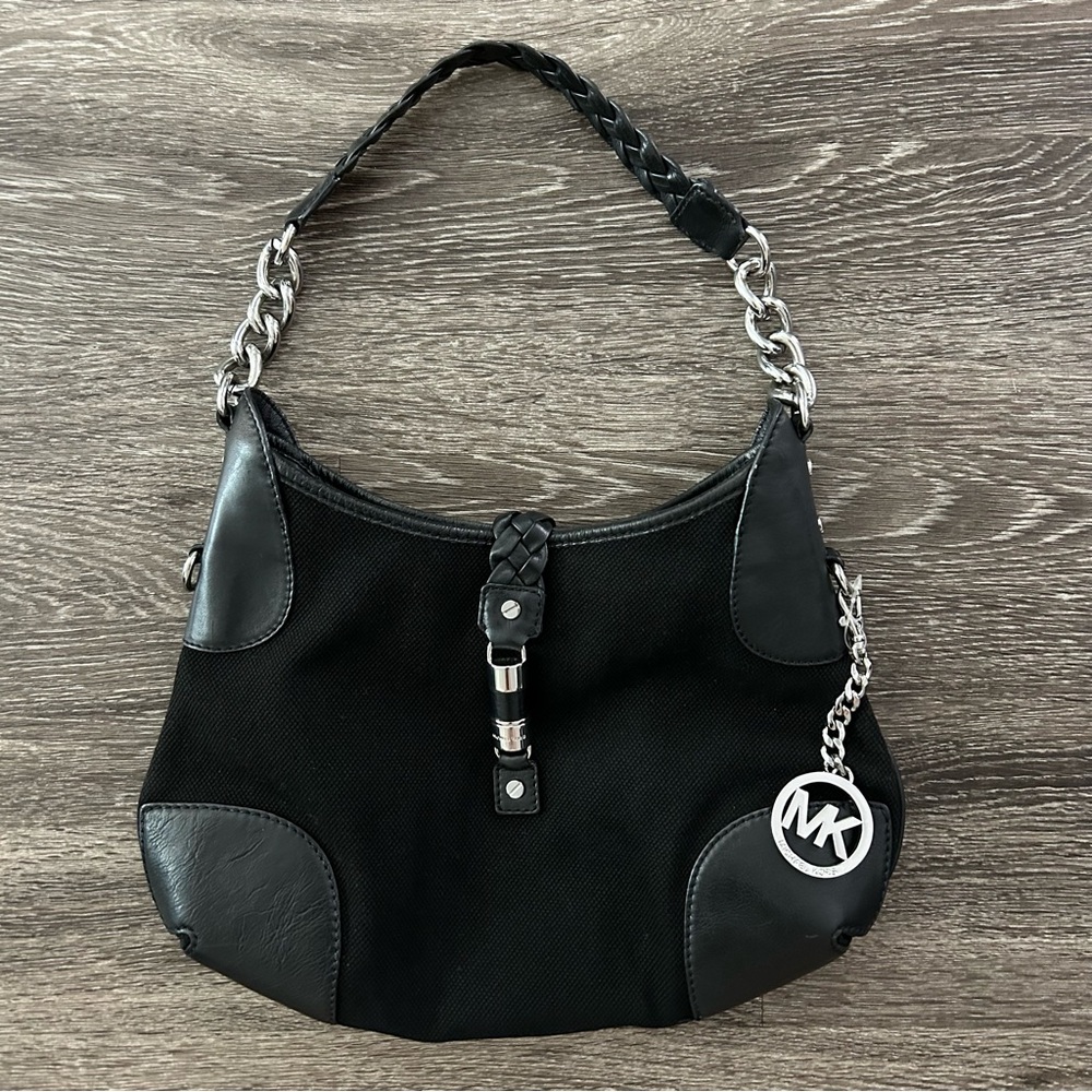 Michael Kors Black Shoulder Bag with Silver MK Charm